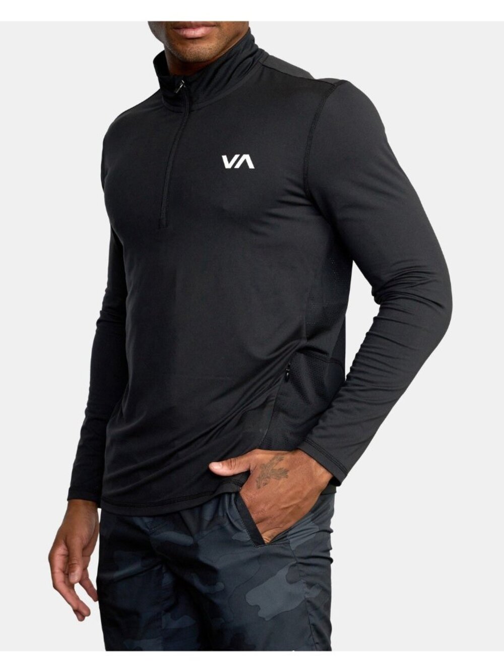$76 RVCA Sport Vent Half Zip Rash Long Sleeves In Black Beach Wear Size L